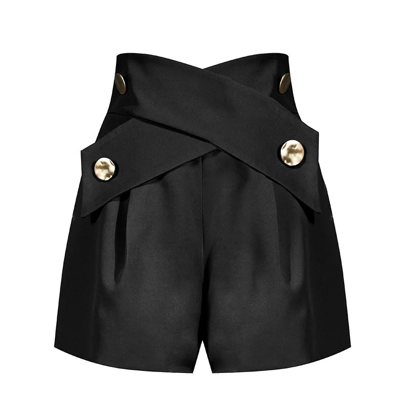 Elegant Patchwork Shorts High Waist