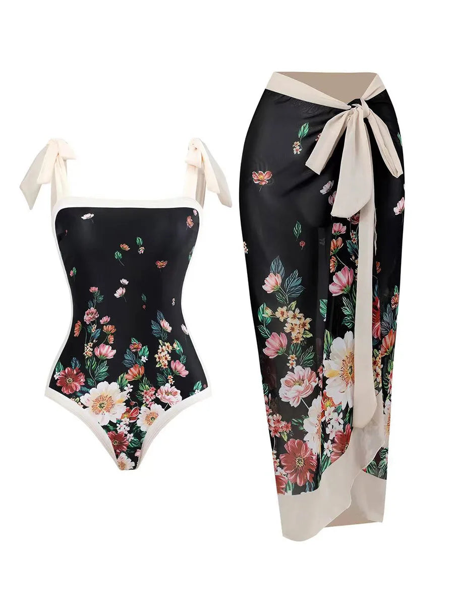 One Piece Swimsuit & Vent Skirt Padded Women Bathing Suit