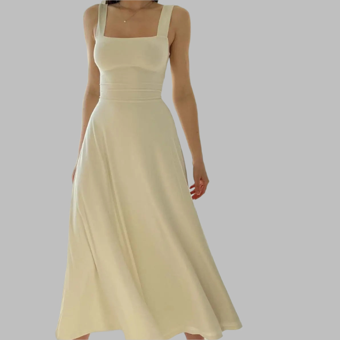 Square Collar New Thick Shoulder Straps Slim Lace Up Waist Dresses