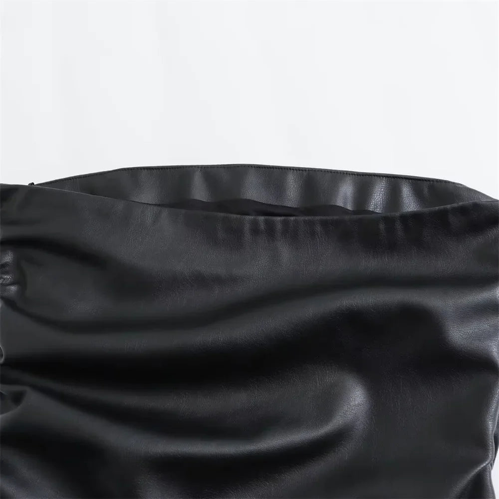 women's sleeveless vest strapless leather pleated underwear.