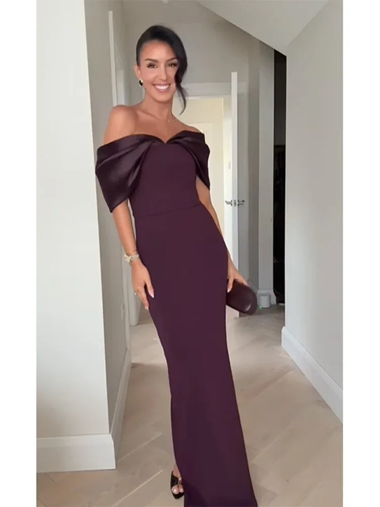 Satin Patchwork Off Shoulder Maxi Dress