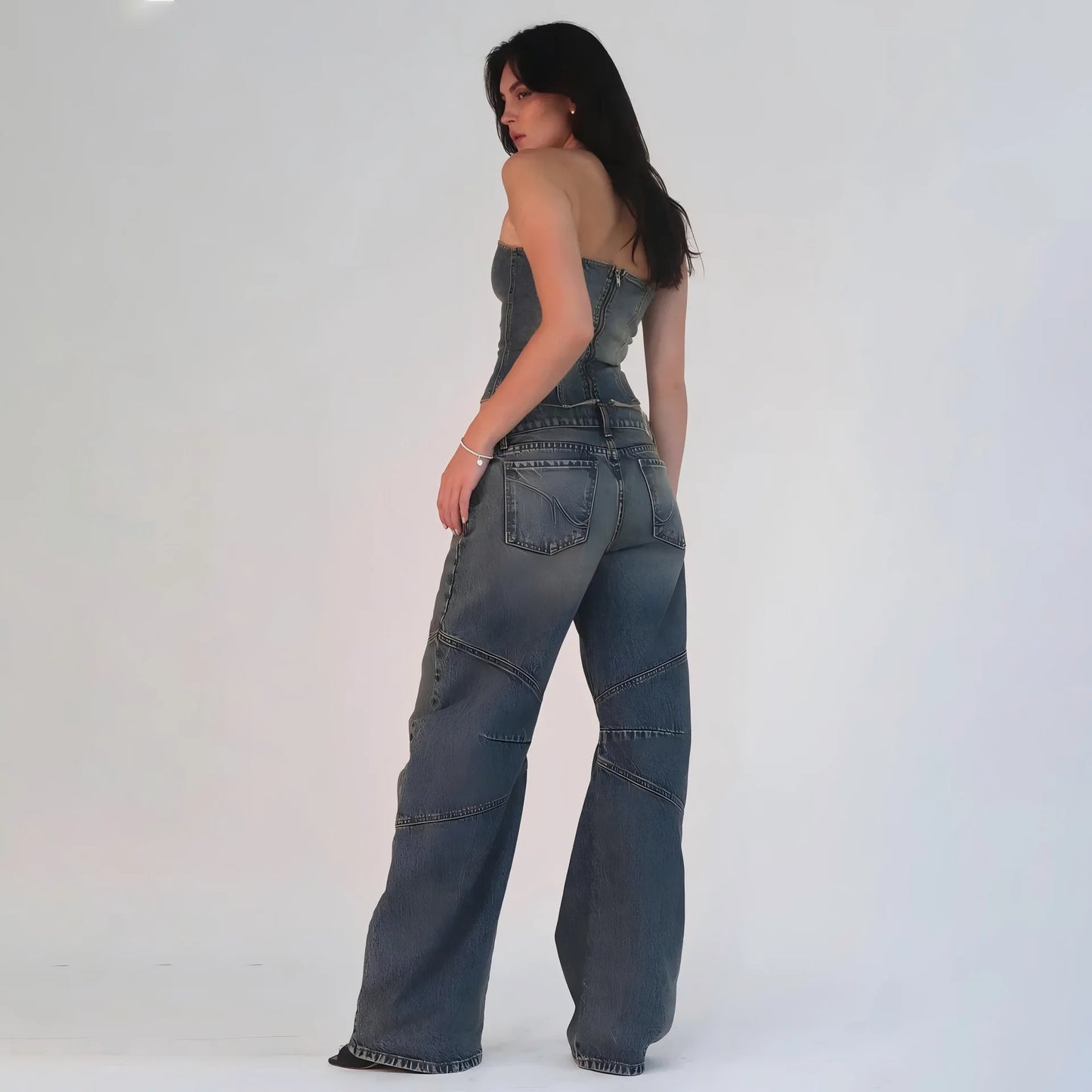 High Waist Casual Loose Denim Straight Jeans.