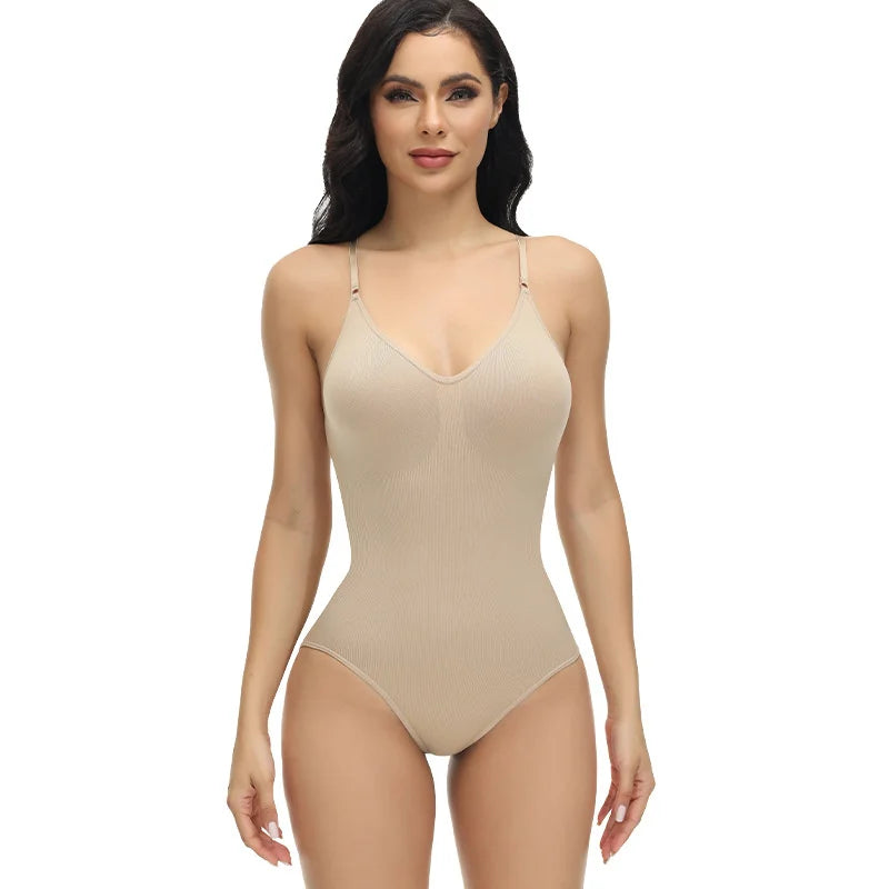 V Neck Spaghetti Strap Bodysuit.