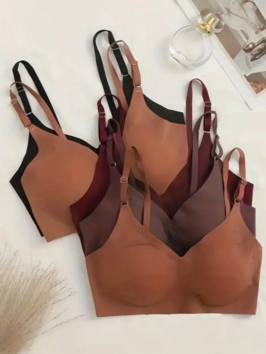 Seamless Wireless Bras, Soft & Comfy Solid Bra With Removable Pads, Women's Lingerie & Underwear