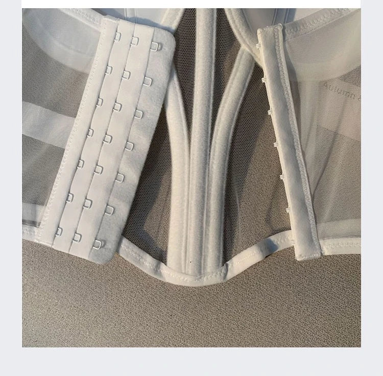 Mesh Fishbone Camisole Built IN Bra Female Crop Tops.