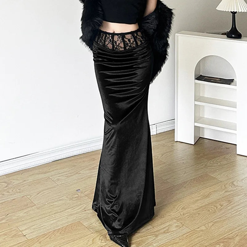 Lace Patchwork Long Skirt.