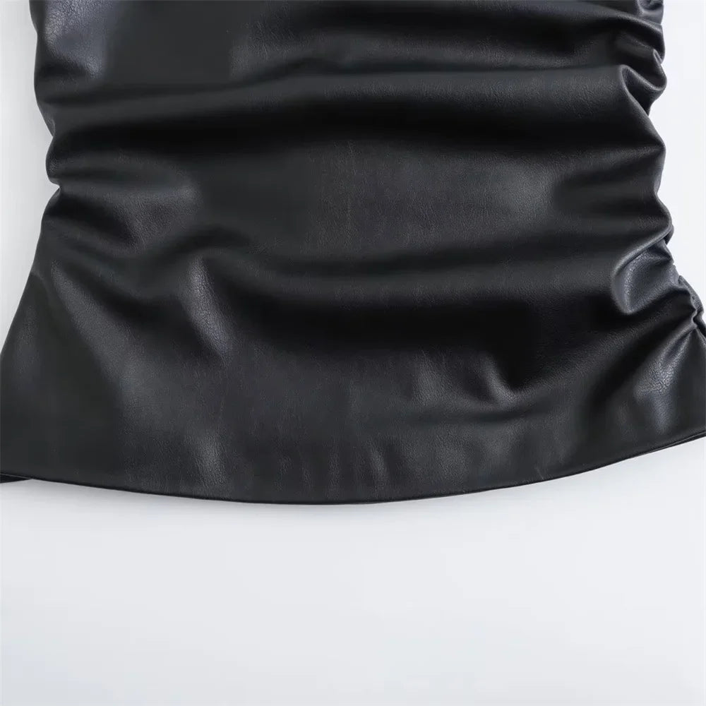 women's sleeveless vest strapless leather pleated underwear.