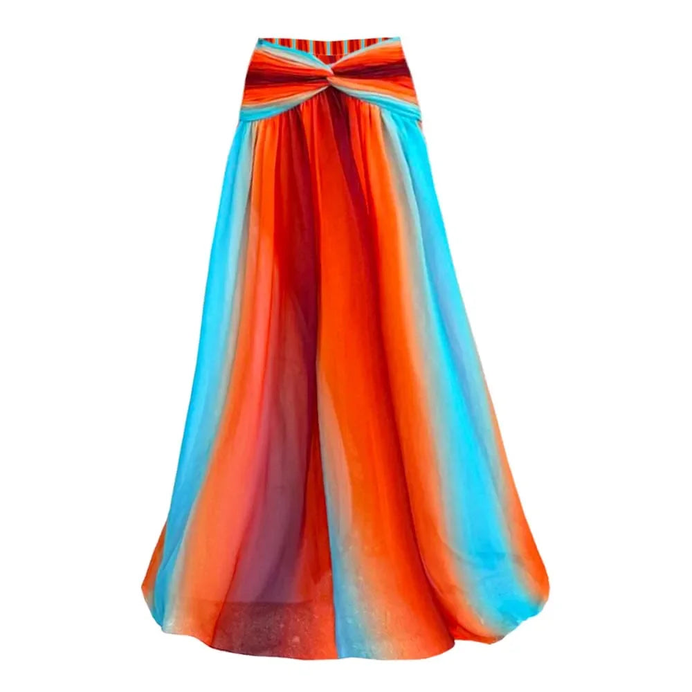 Blue-Orange Gradient Hollow One Piece Skirt Women.