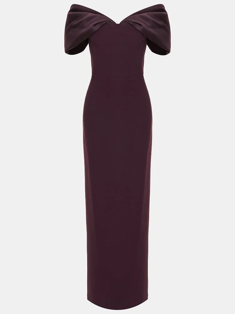 Satin Patchwork Off Shoulder Maxi Dress