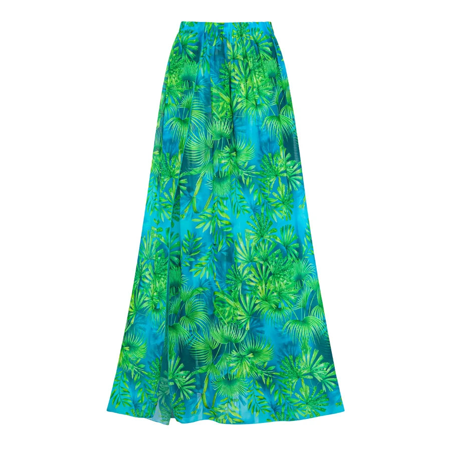 Long-sleeved Jungle Green Print One Piece Summer Dress