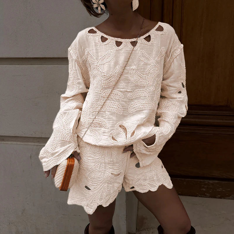 Shirt Hollow Out Crochet Long Sleeve