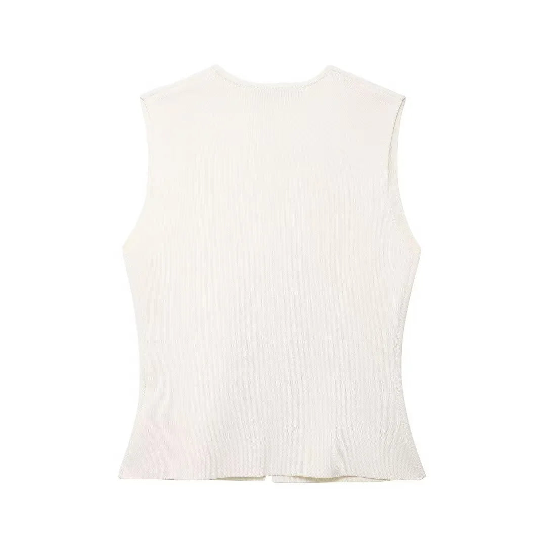 Women with gold button knit waistcoat top vintage v-neck sleeveless button-up female waistcoat chic tops
