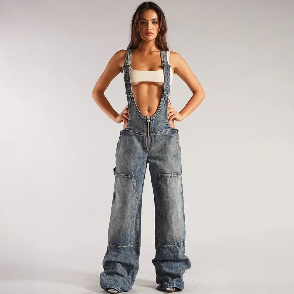 Overalls Backless Vintage Full Length Jeans.