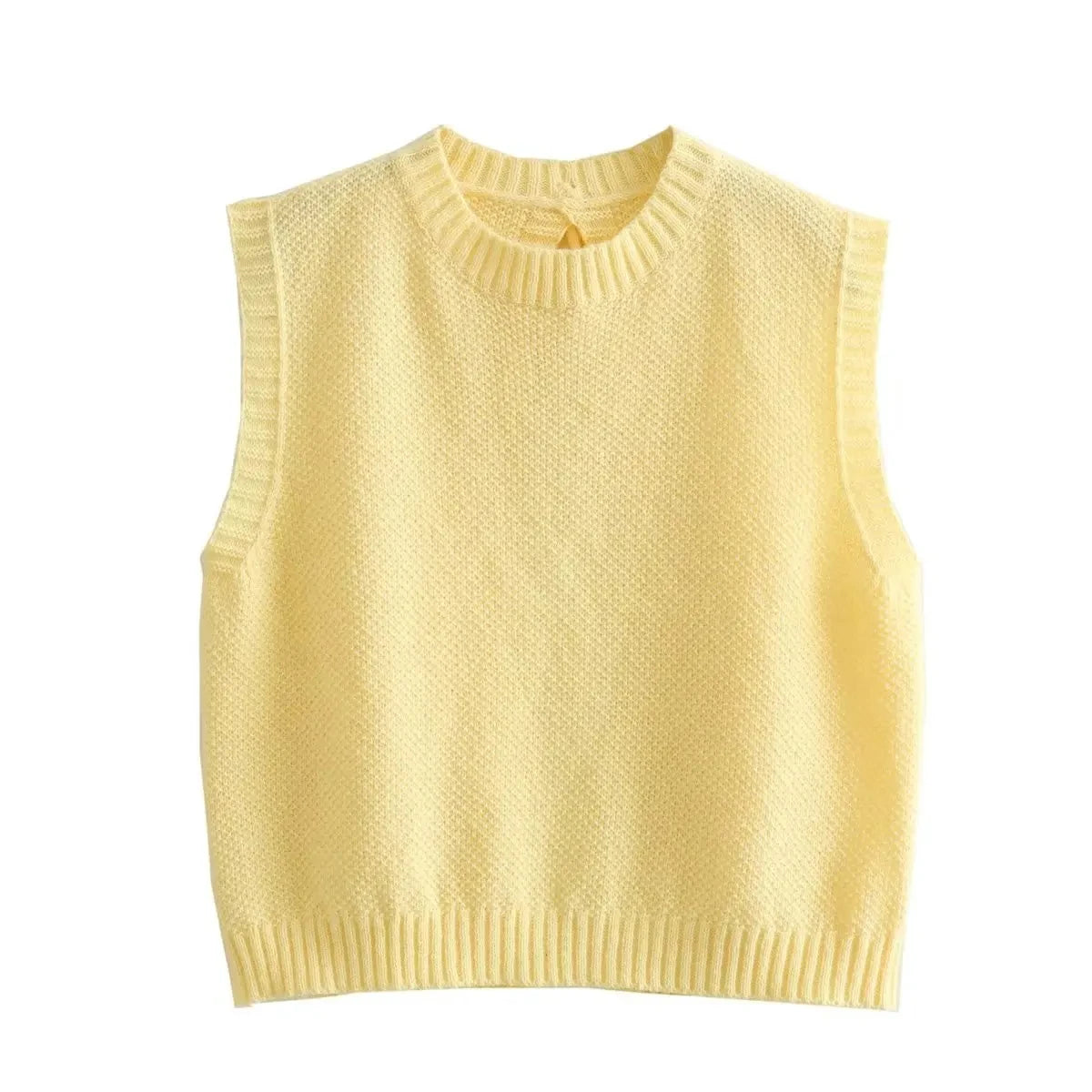 Women's Fashion Round Neck Sleeveless Lace-up Knit Cropped Tank Top.