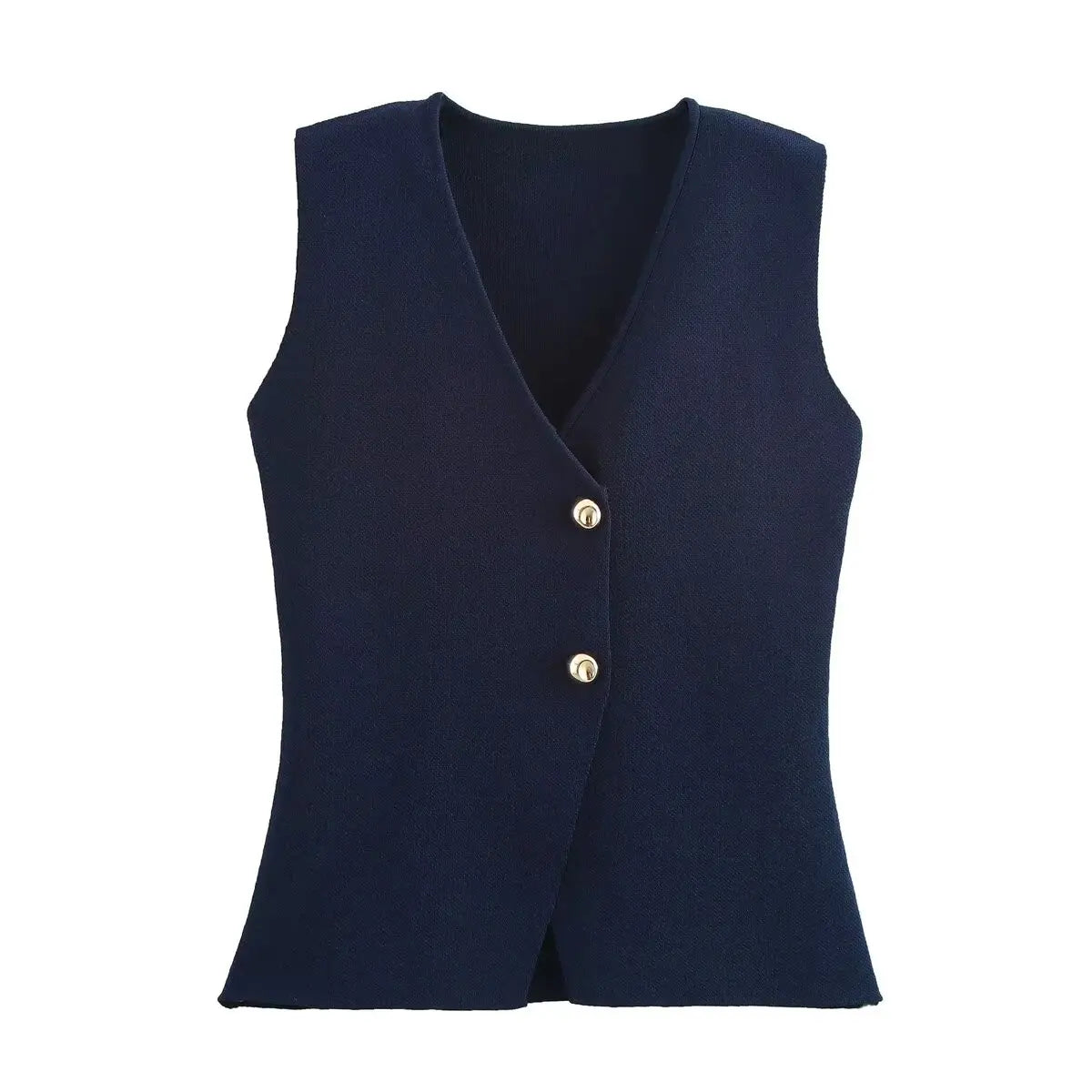 Women with gold button knit waistcoat top vintage v-neck sleeveless button-up female waistcoat chic tops