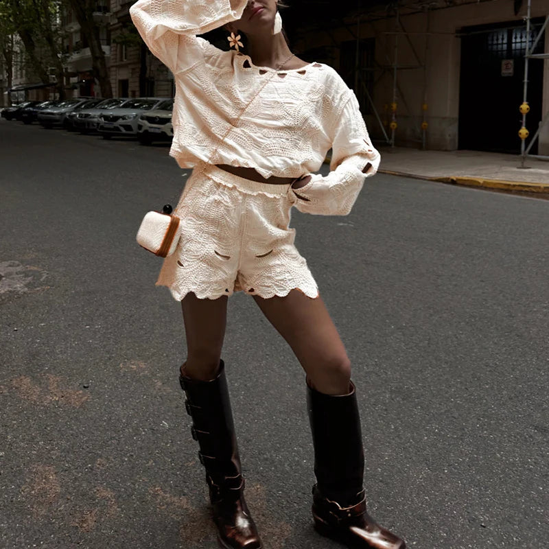 Shirt Hollow Out Crochet Long Sleeve