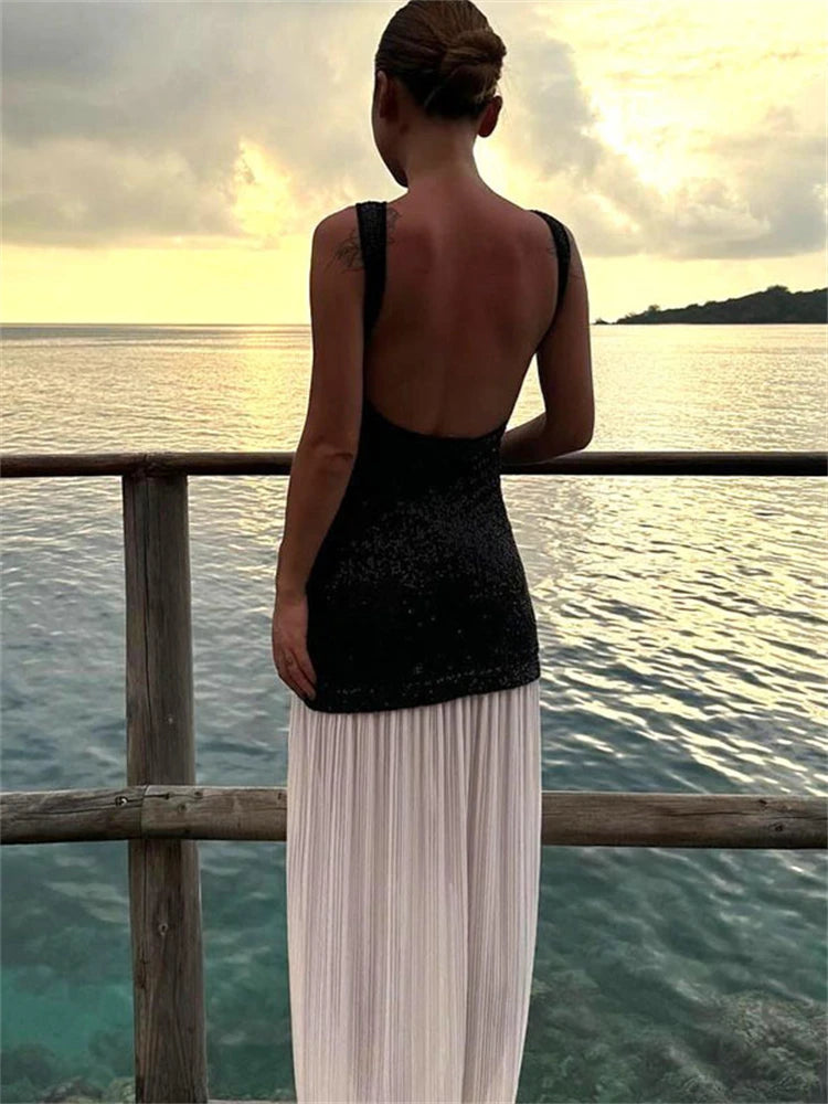 Sequins Elegant Backless Long Dress.