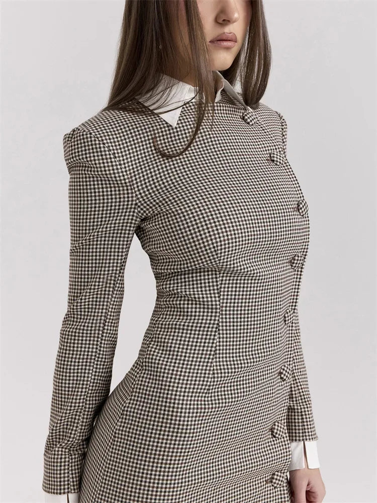 Vintage Patchwork, Single Breasted Lapel Slim Short Dress.