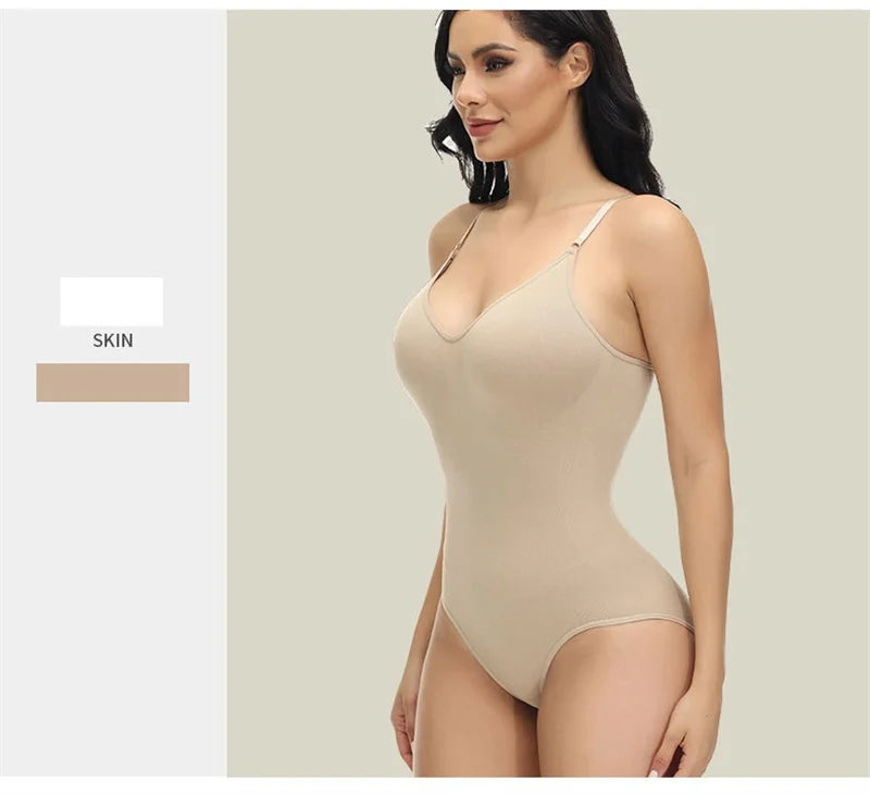 V Neck Spaghetti Strap Bodysuit.