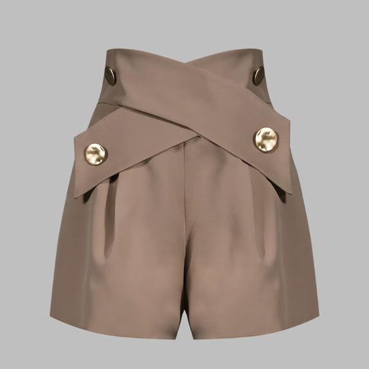 Elegant Patchwork Shorts High Waist