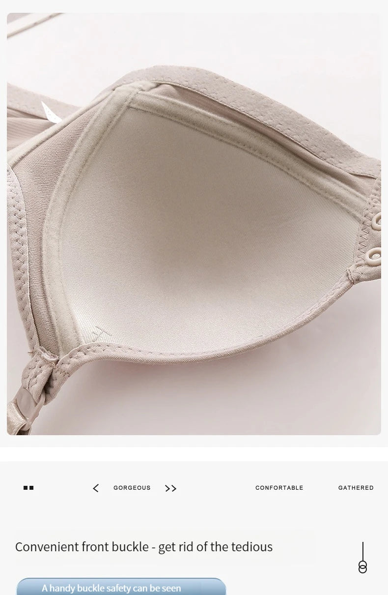Front button bra underwear no underwire breathable comfortable traceless invisible hollow print adjustable@G102