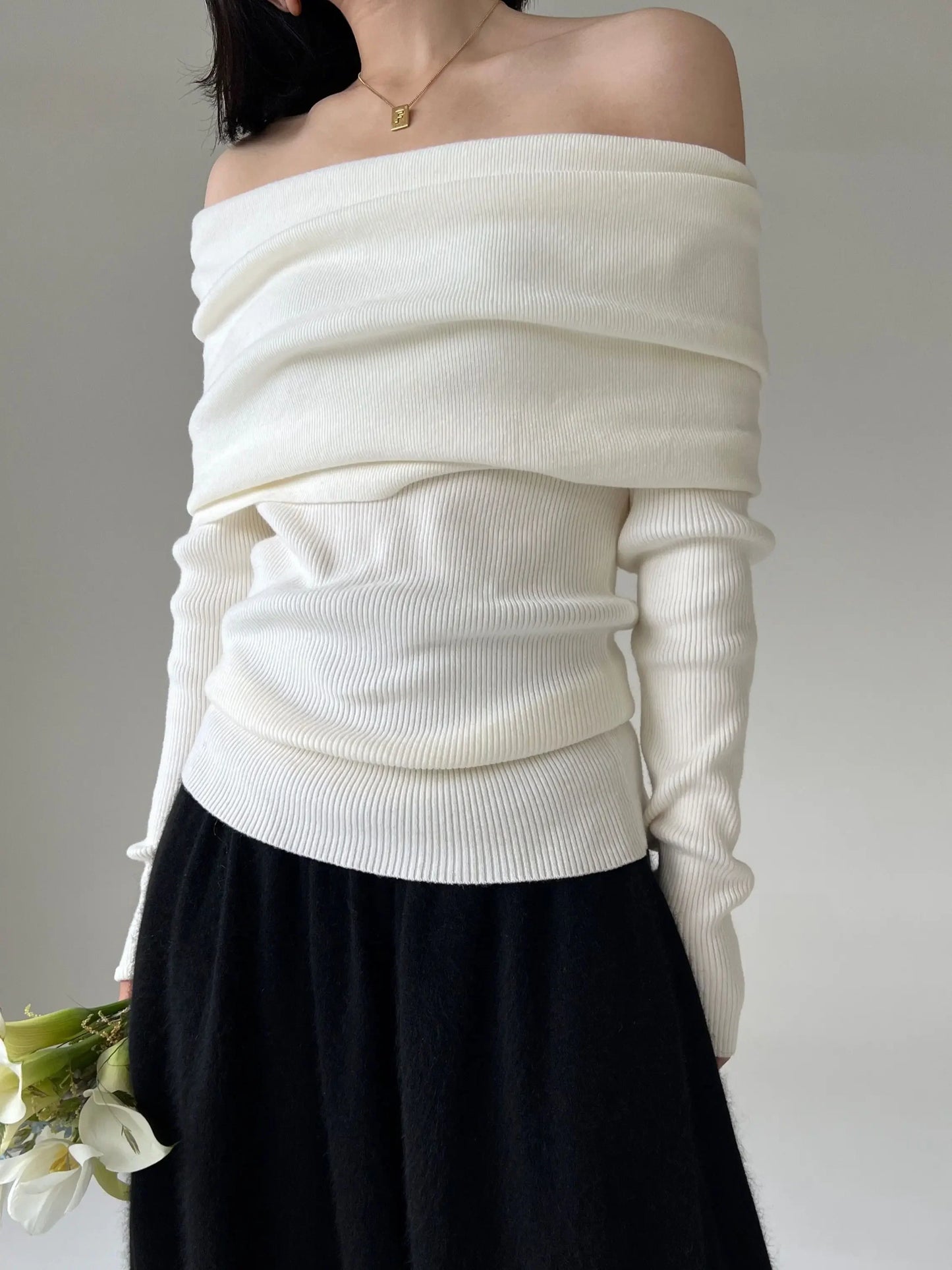 Chic, Soft, High Stretch Knitted Pullovers Top.