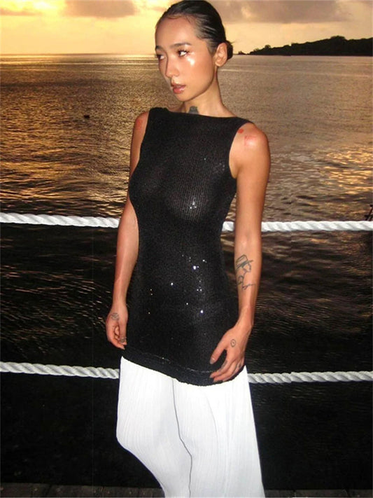 Sequins  Elegant Backless Long Dress.