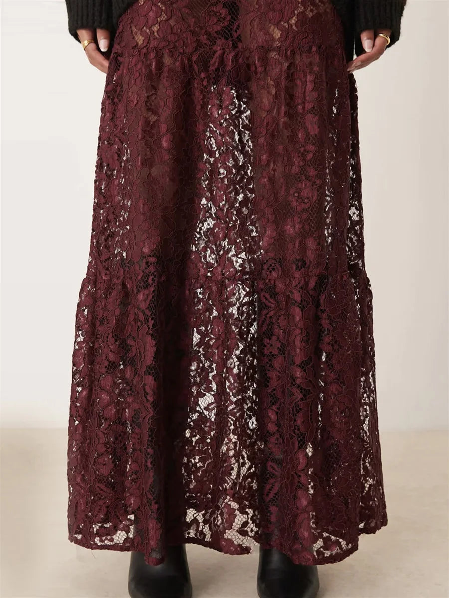 Mesh Vintage Floral A-Line Long Skirts