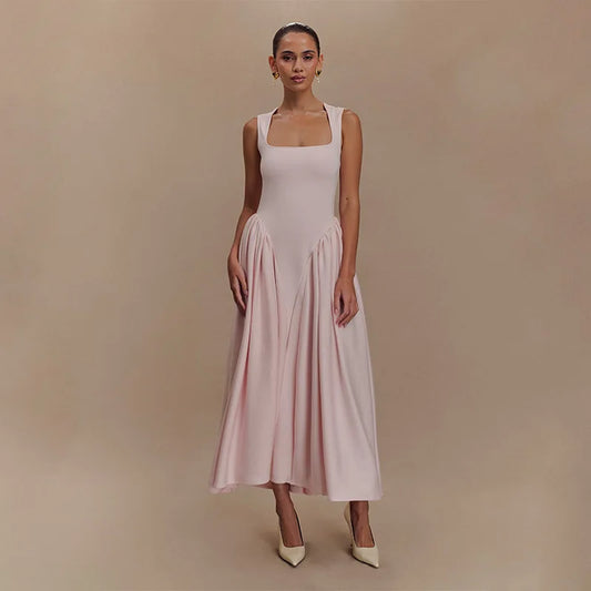 New Elegant Pink High Pleated Hem,