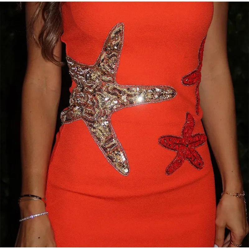 Chic Sparkling Star Print Ruffle Mini Dresses.