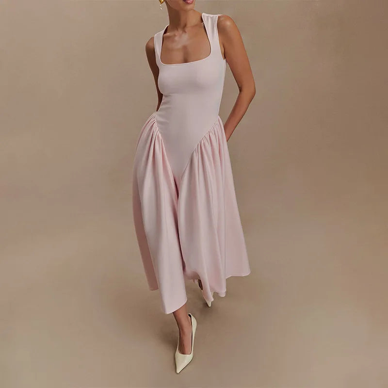 New Elegant Pink High Pleated Hem,