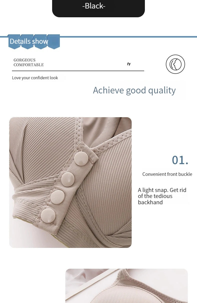 Front button bra underwear no underwire breathable comfortable traceless invisible hollow print adjustable@G102