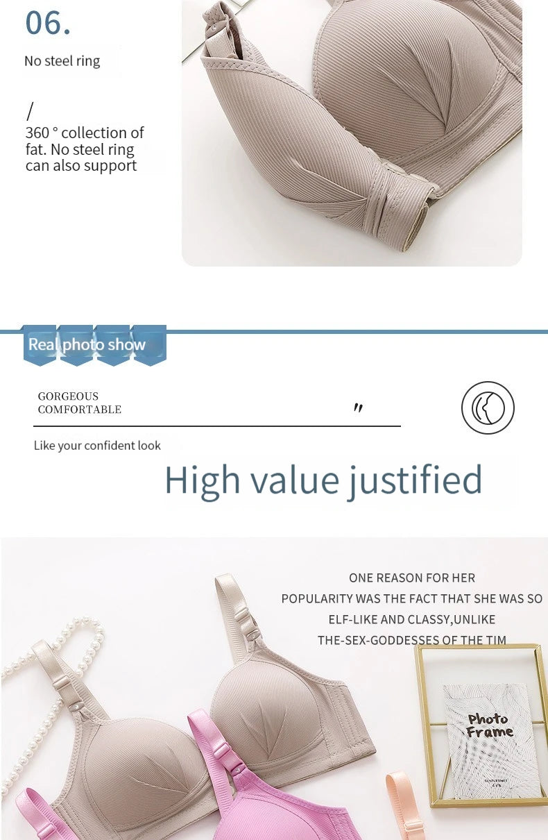 Front button bra underwear no underwire breathable comfortable traceless invisible hollow print adjustable@G102