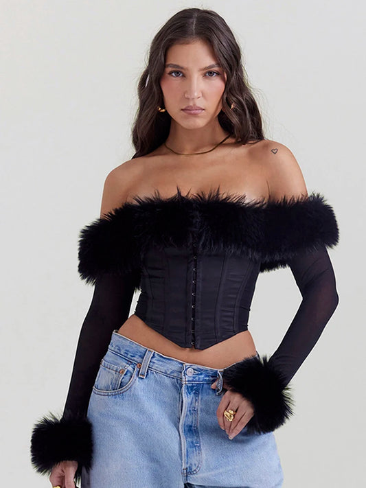 Elegant Feather Strapless T-shirt