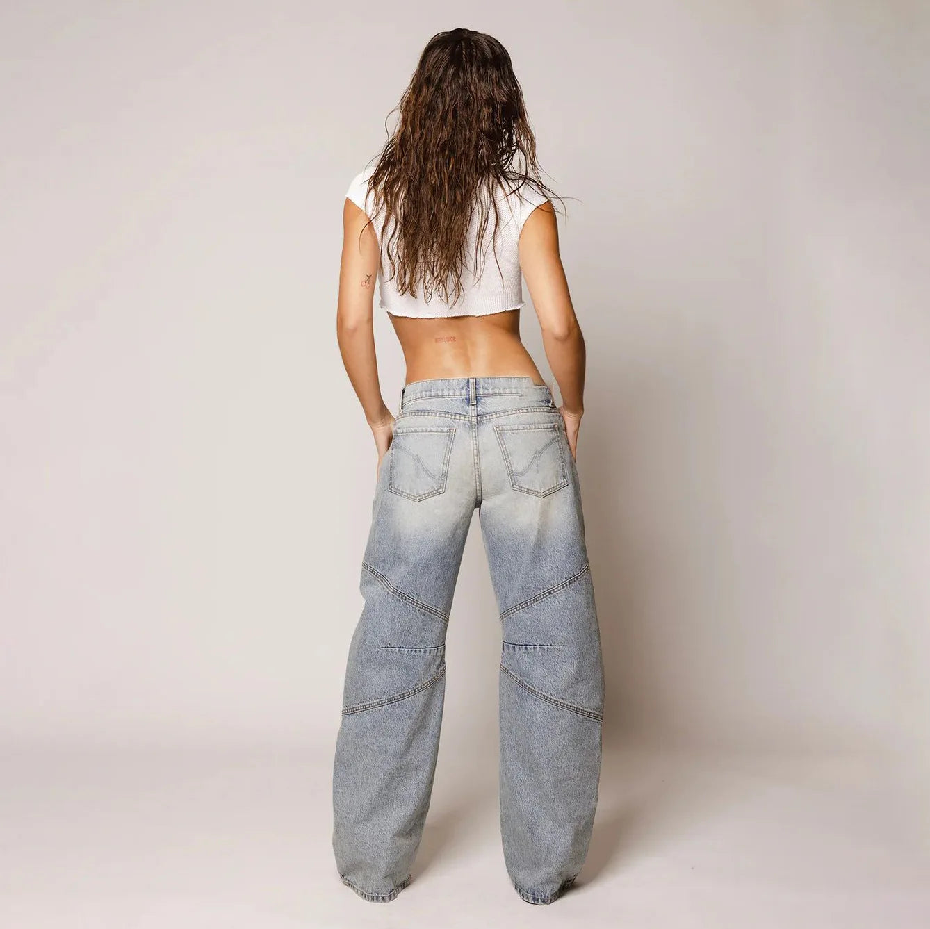 High Waist Casual Loose Denim Straight Jeans.