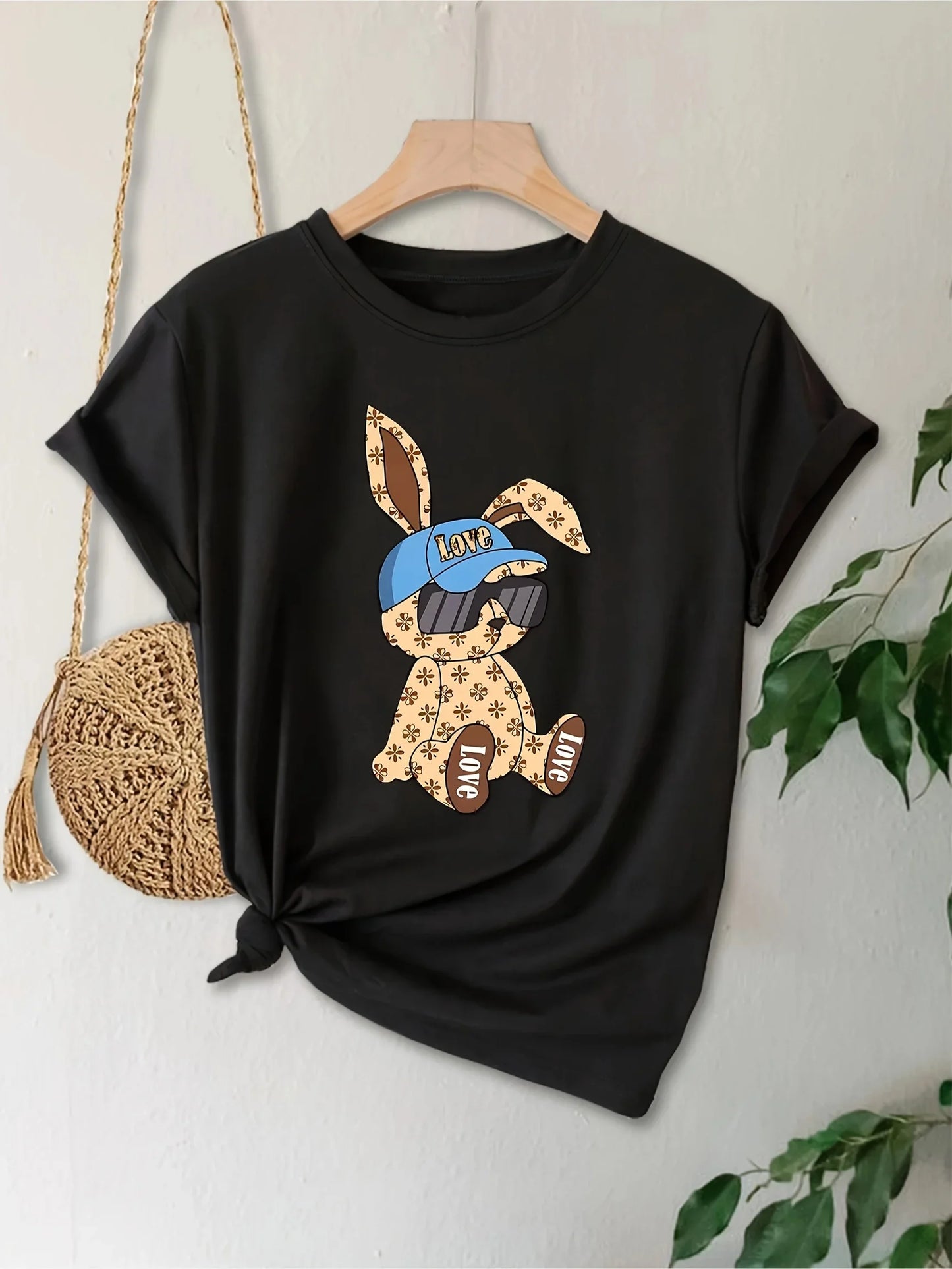 Plus sized Rabbit Graphic Print  T-Shirt Top.