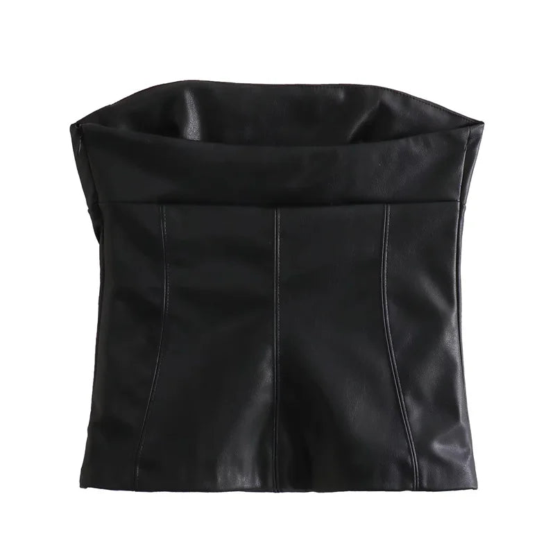 Women's Imitation Leather Corset Vest Black tunic top