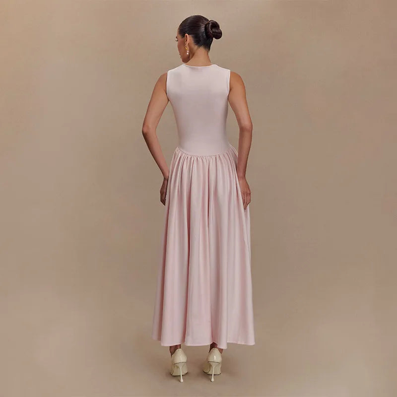 New Elegant Pink High Pleated Hem,