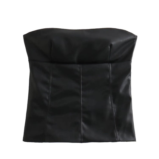 Women's Imitation Leather Corset Vest Black tunic top