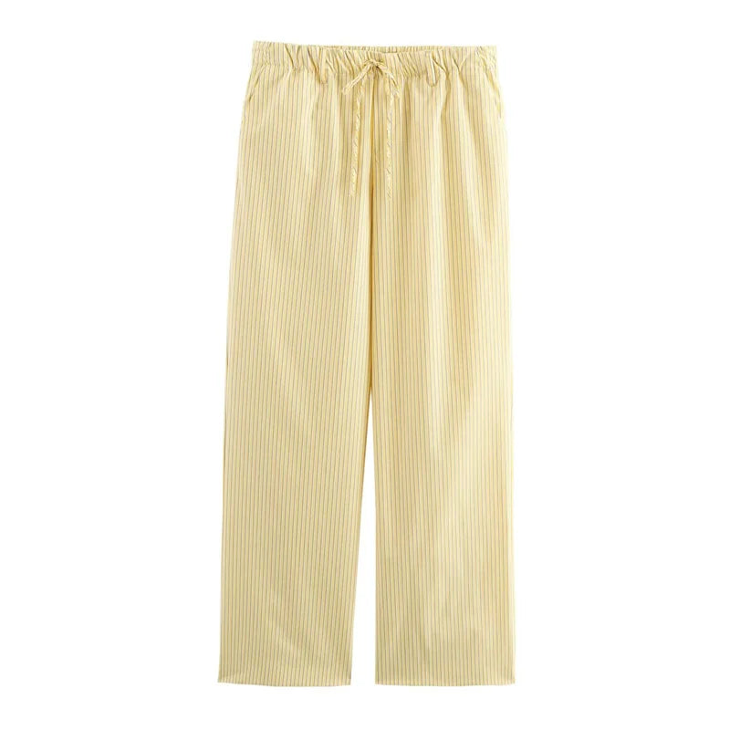 Long-sleeved, Striped Loose Shirt, High Waist Trousers Suit