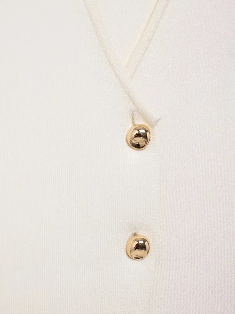 Women with gold button knit waistcoat top vintage v-neck sleeveless button-up female waistcoat chic tops