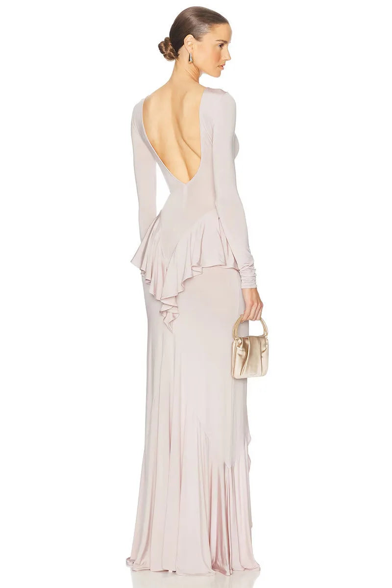 Backless Ruffled Maxi Dress.
