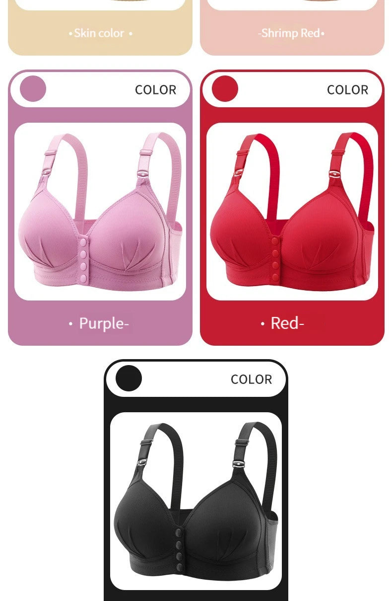 Front button bra underwear no underwire breathable comfortable traceless invisible hollow print adjustable@G102