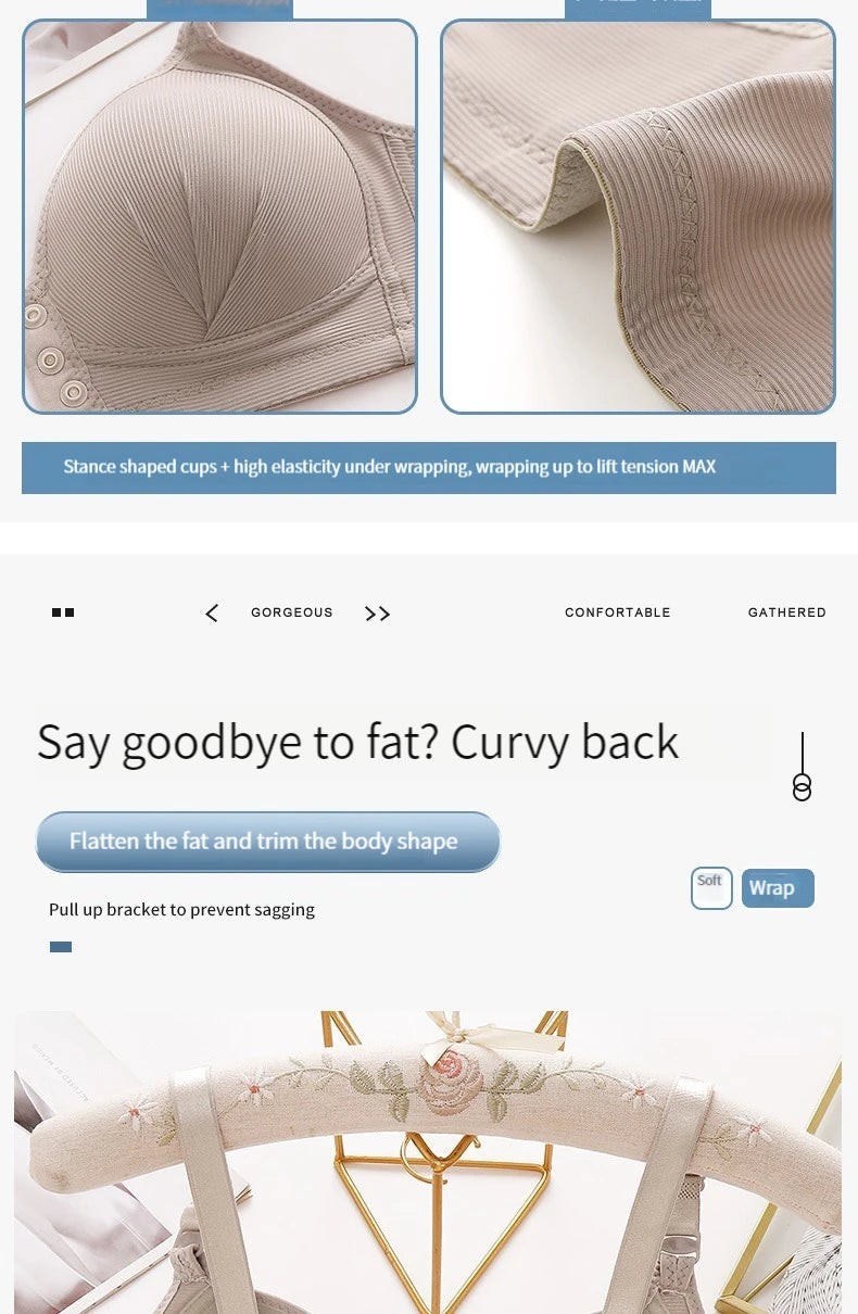 Front button bra underwear no underwire breathable comfortable traceless invisible hollow print adjustable@G102
