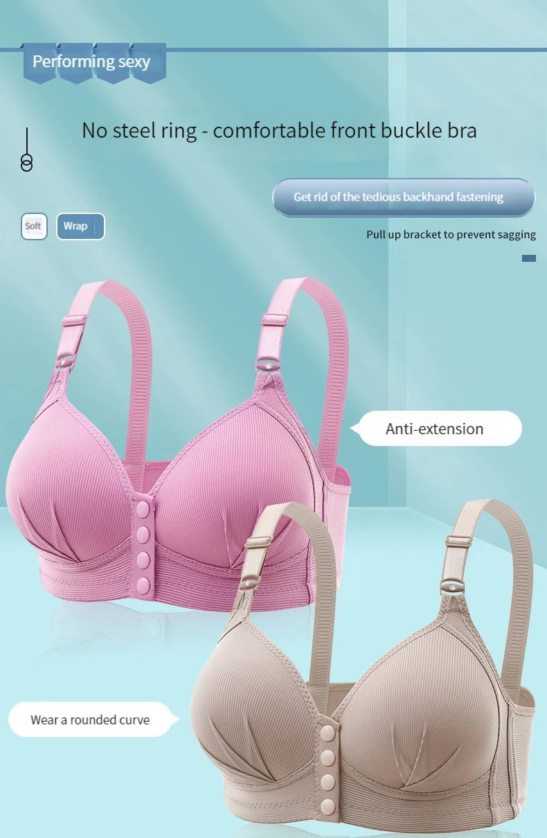 Front button bra underwear no underwire breathable comfortable traceless invisible hollow print adjustable@G102