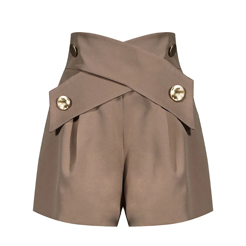 Elegant Patchwork Shorts High Waist