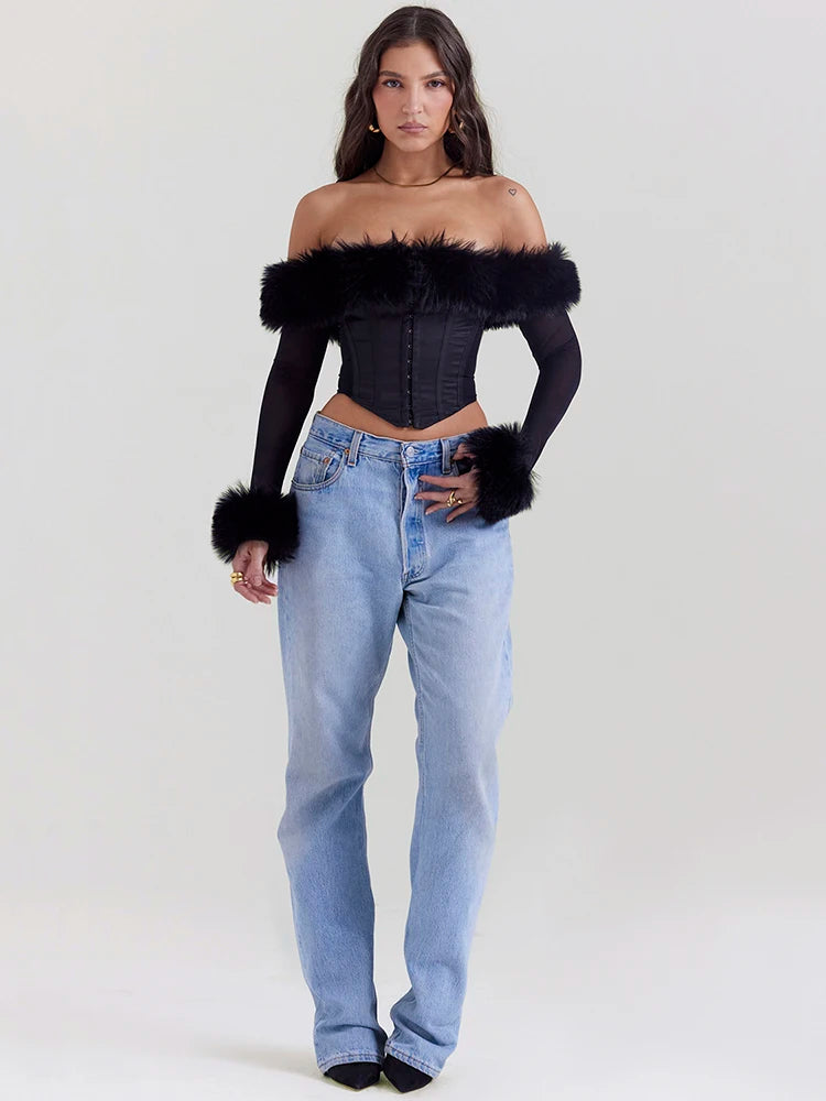 Elegant Feather Strapless T-shirt