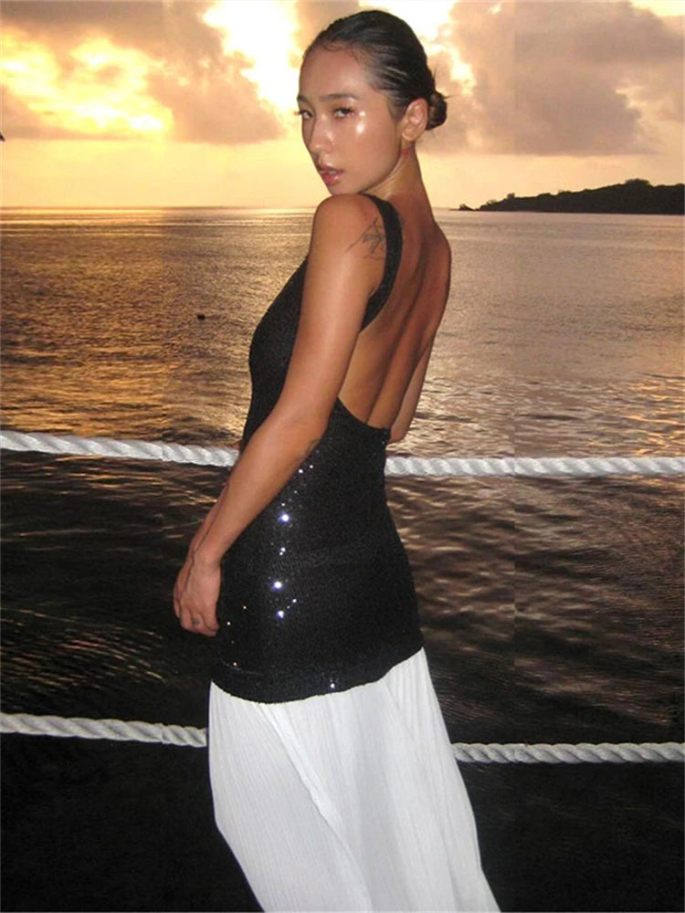 Sequins  Elegant Backless Long Dress.