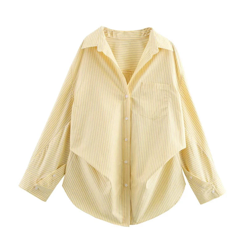Long-sleeved, Striped Loose Shirt, High Waist Trousers Suit