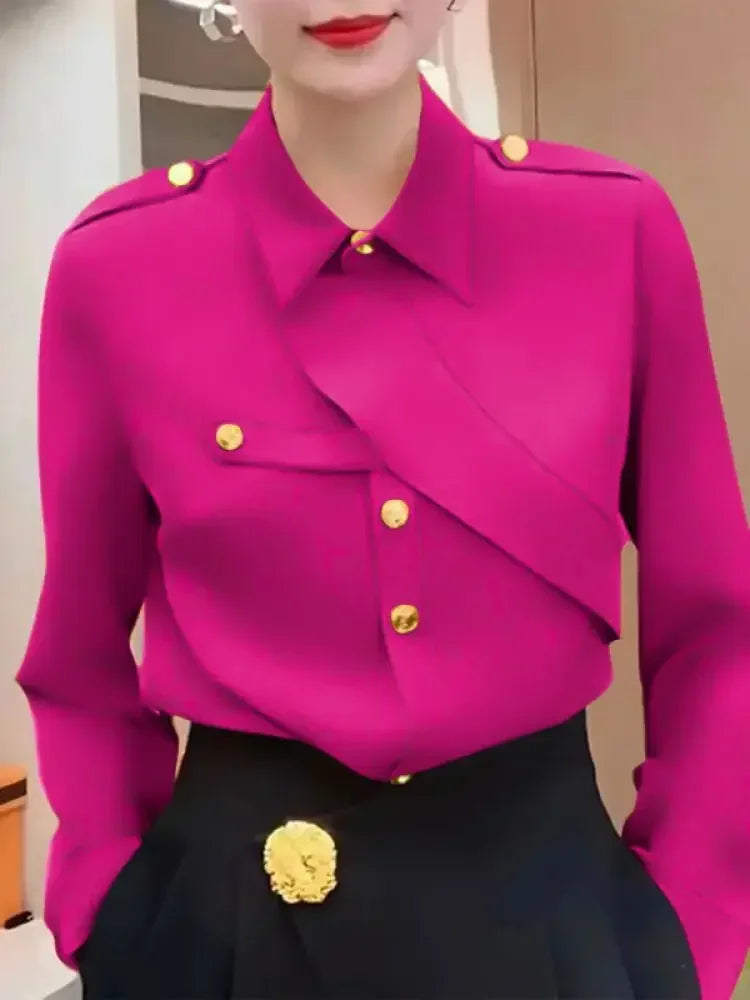 Women's Solid Color Formal Shirt & Blouse Lapel Collar Long Sleeves